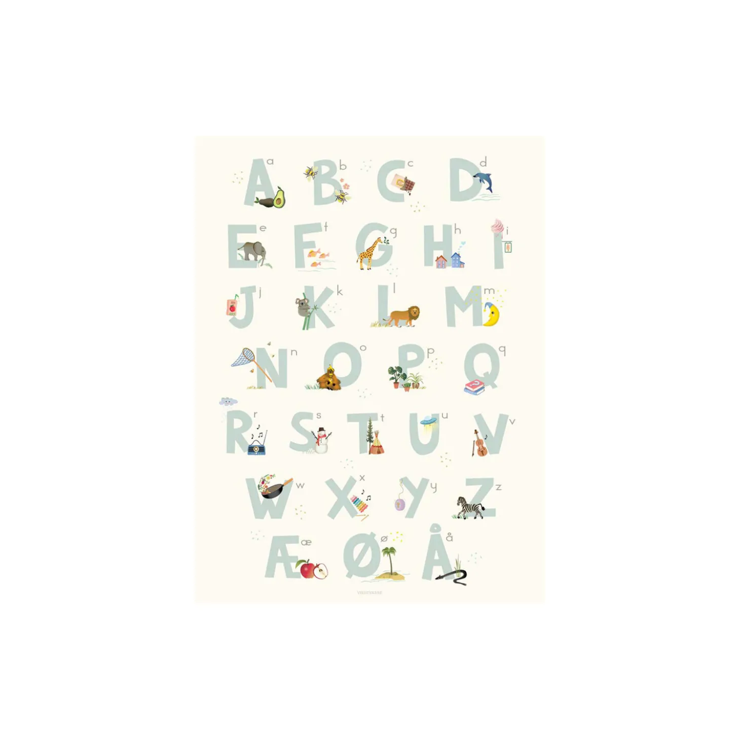 Alfabet Blå dansk plakat