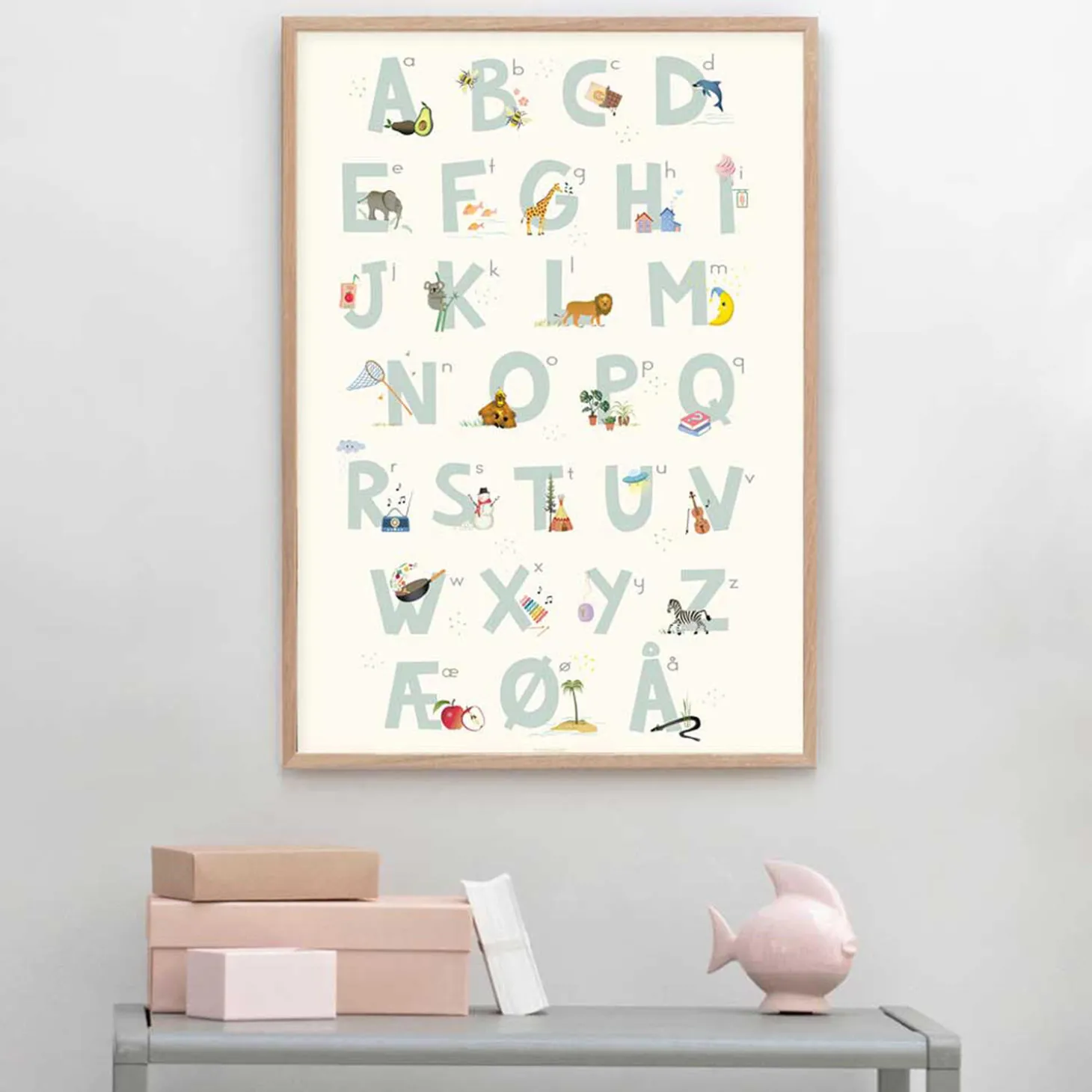 Alfabet Blå dansk plakat