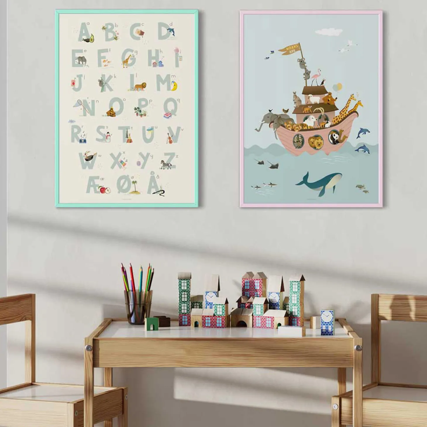 Alfabet Blå dansk plakat