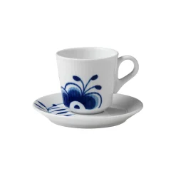 Blå Mega Riflet espressokop med underkop 9 cl