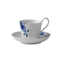 Blå Mega Riflet højhankskop med underkop 24 cl