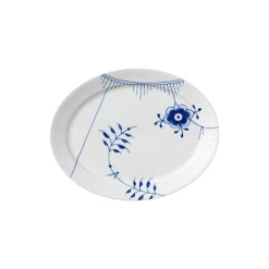 Blå Mega Riflet Ovalt Fad 34 cm