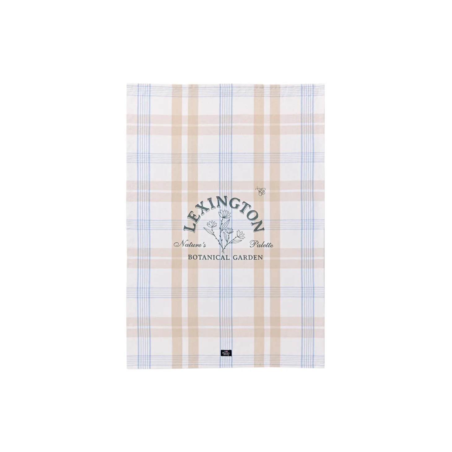 Botanical Checked Organic Cotton Kitchen Towel, white/beige/blue