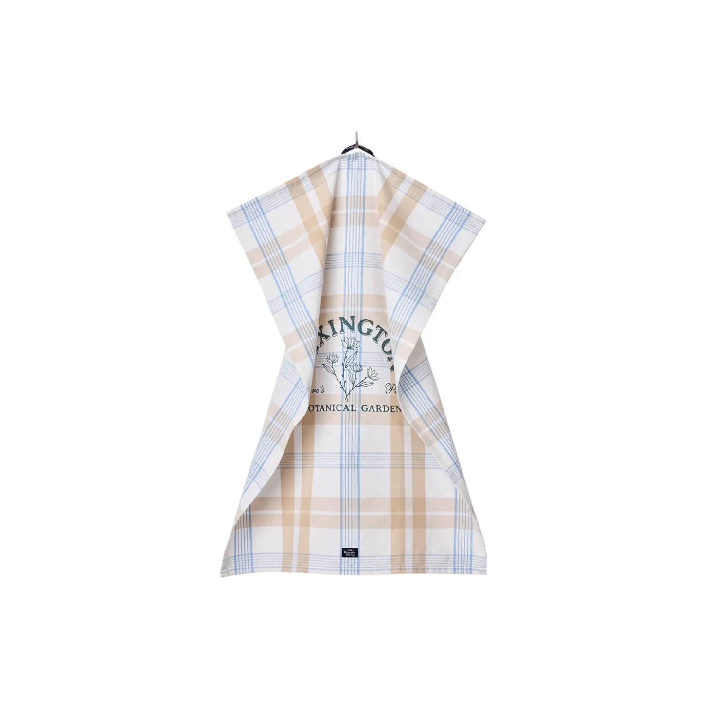 Botanical Checked Organic Cotton Kitchen Towel, white/beige/blue