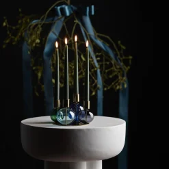 Bubble 4-armet lysestage, blå/grøn/smoke