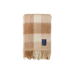 Checked Mohair Mix Throw, beige/white