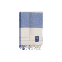 Checked Recycled Wool Throw, misty blue/beige/white
