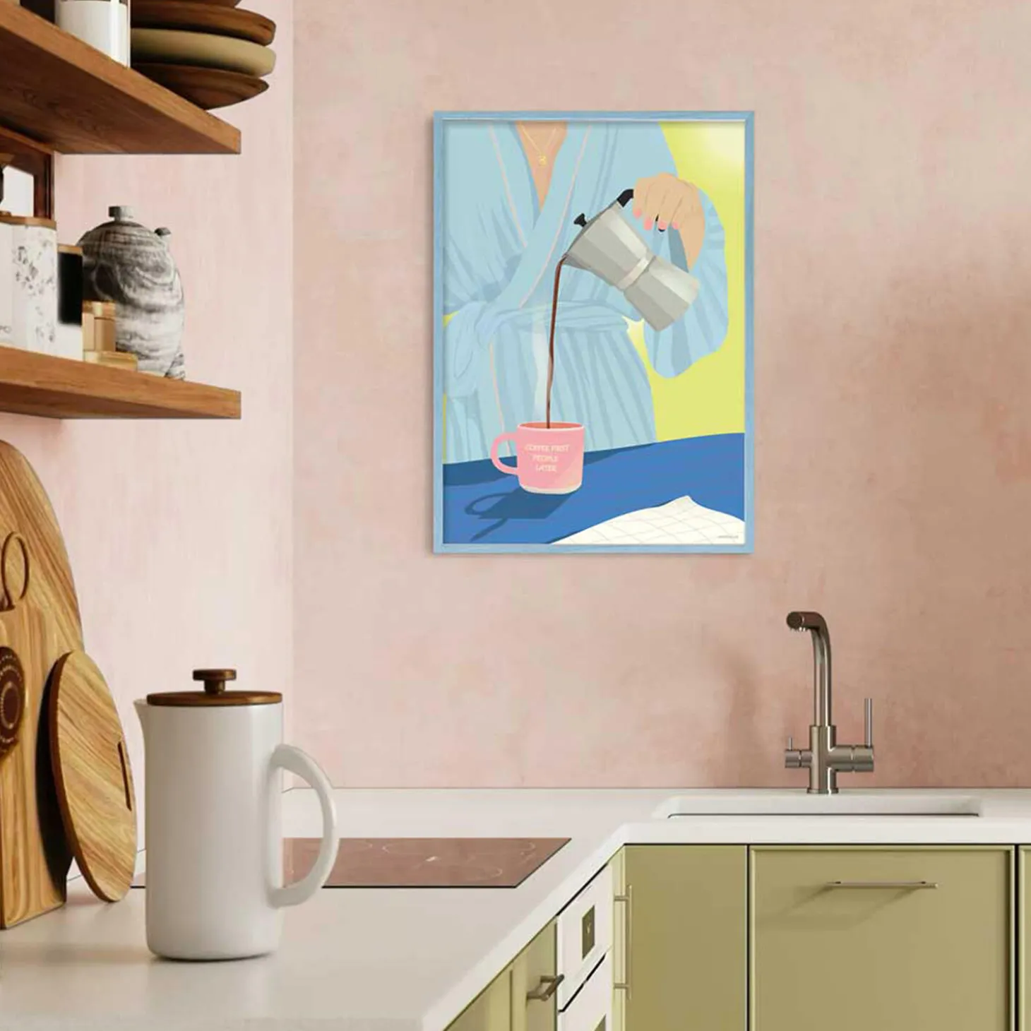 COFFEE FIRST, PEOPLE LATER plakat