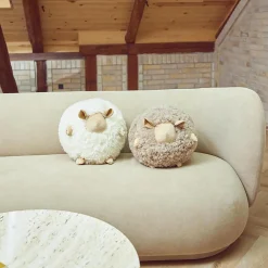 Cute Sheep rund pude Ø 26 cm, taupe