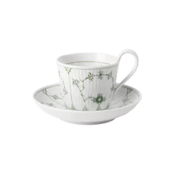 Grøn Musselmalet Riflet kop med underkop 24 cl