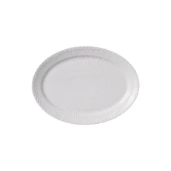 Hvid Halvblonde oval tallerken 28 cm