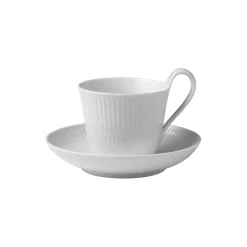 Hvid Riflet højhankskop og underkop 24 cl