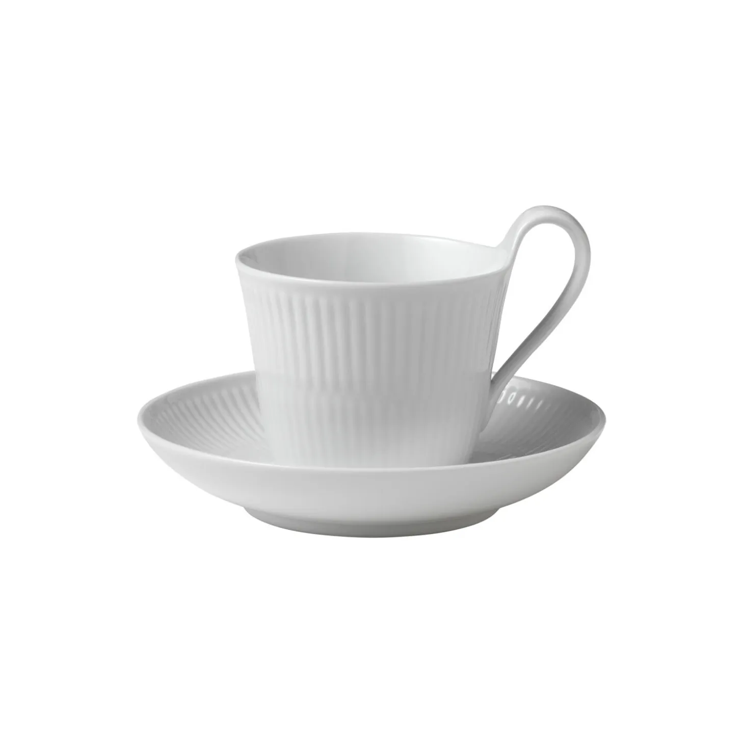 Hvid Riflet højhankskop og underkop 24 cl