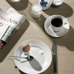 Hvid Riflet højhankskop og underkop 24 cl