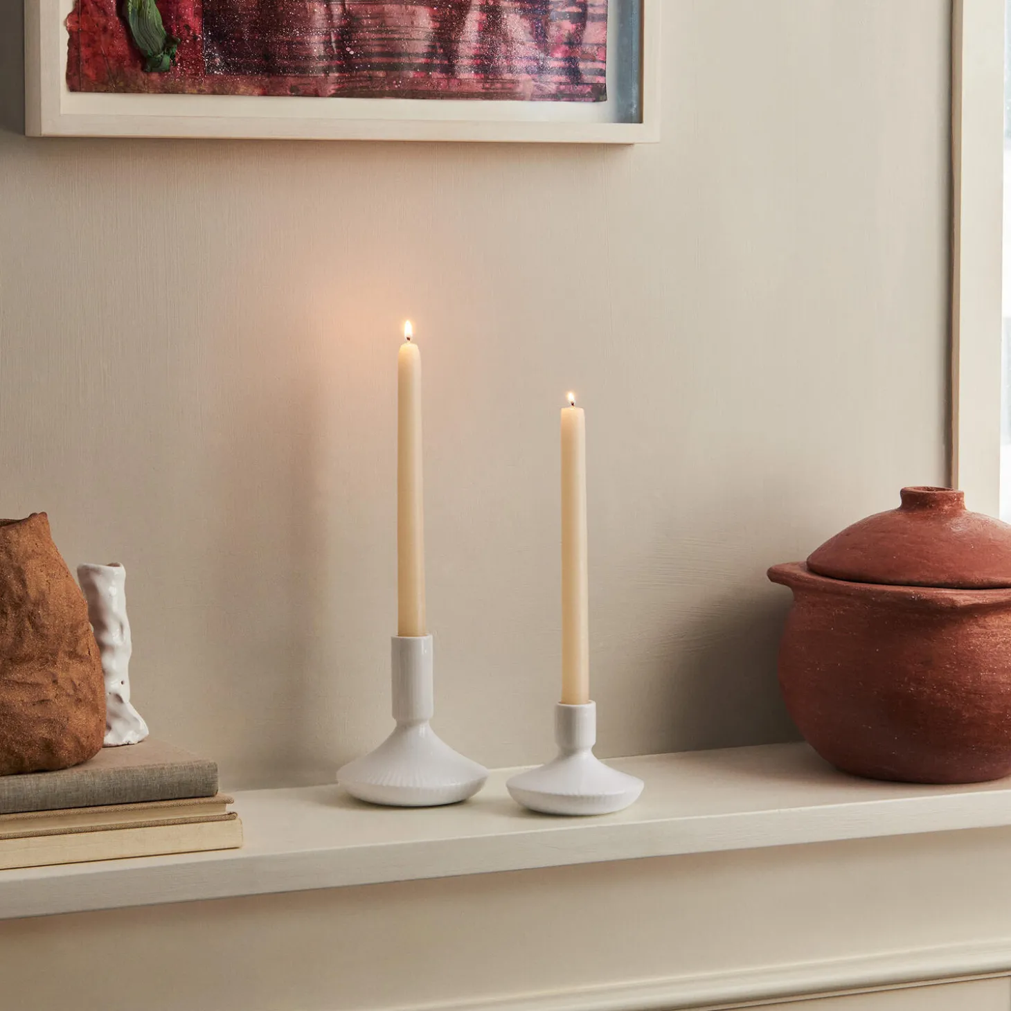 Hvid Riflet lysestage 8 cm