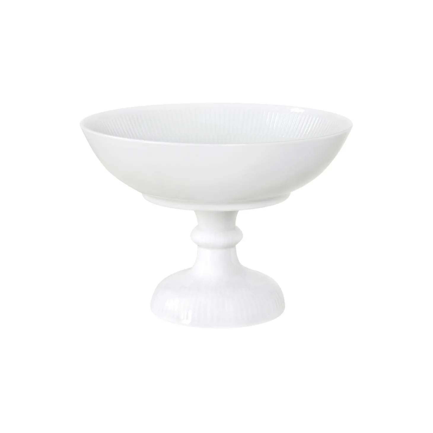 Hvid Riflet skål på fod 80 cl