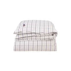 Icons White/Beige/Navy Checked Cotton Poplin Duvet Cover, white/beige/navy