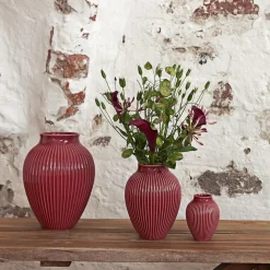 Knabstrup vasen med riller, bordeaux