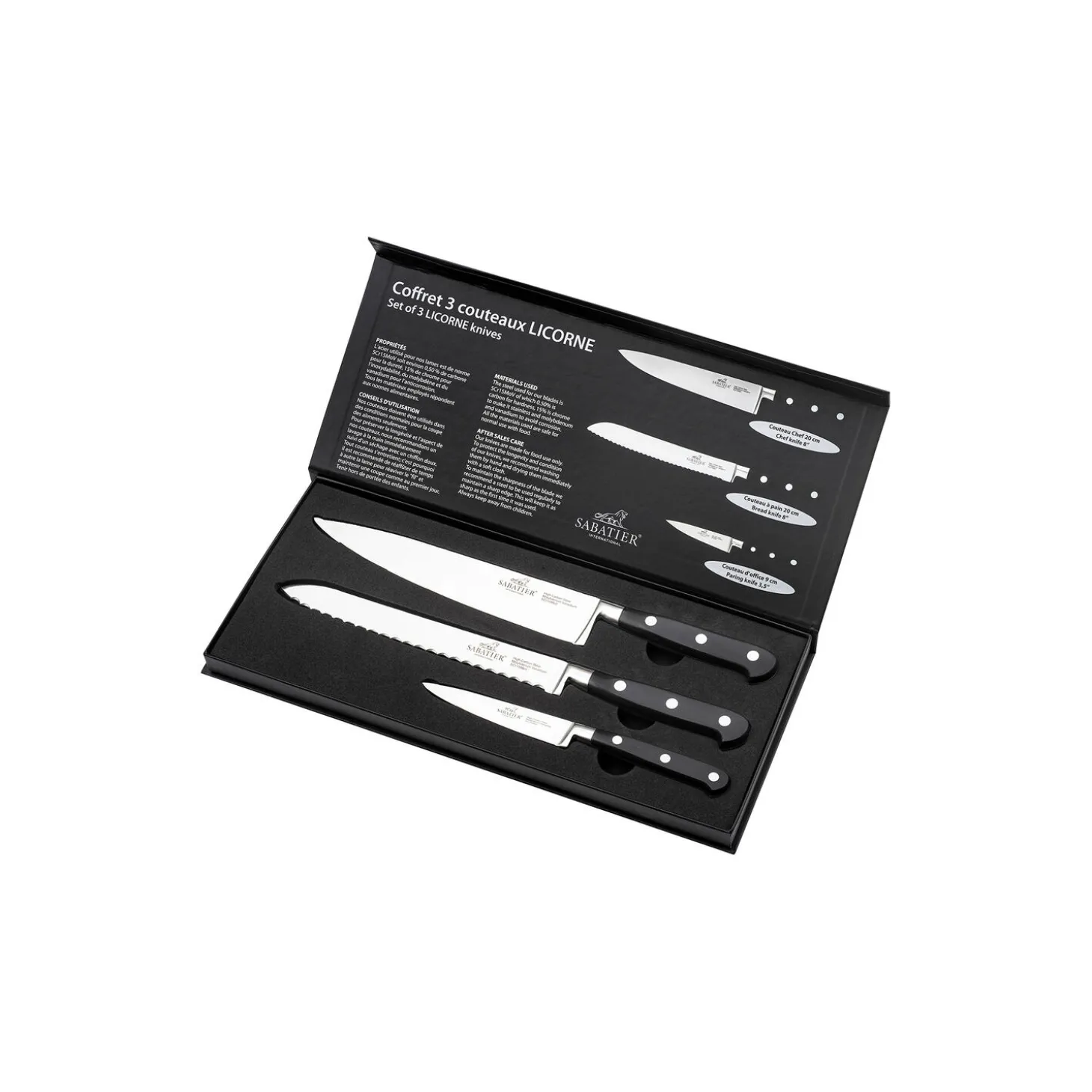 Knivsæt Licorne 3 dele, stål/sort