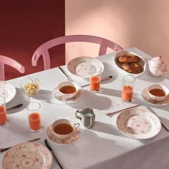 Koral Musselmalet Halvblonde sukkerskål med låg 20 cl