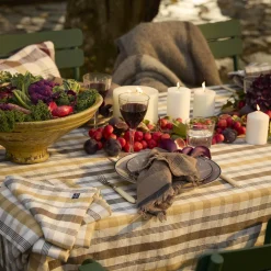 Linen/Cotton Napkin, olive/white/stone