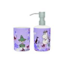 Mumi sæt af sæbedispenser & tandbørsteholder Blomsterhave