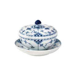 Musselmalet Halvblonde skål med låg og underkop 30 cl