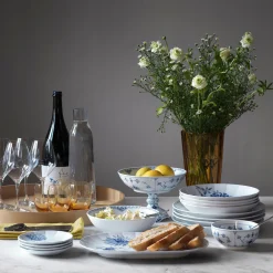 Musselmalet Halvblonde skål på høj fod 15,5 cm