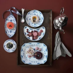 Musselmalet Halvblonde skål på fod 42 cl