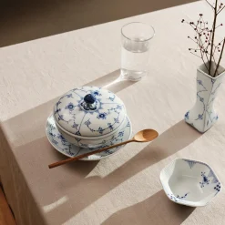 Musselmalet Riflet skål med låg og underkop 38 cl