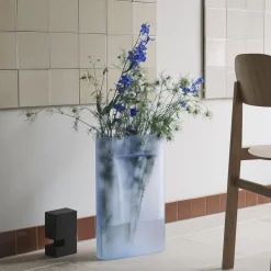 Ridge Vase, light blue/frosted glass