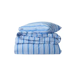 Sengesæt i bomuldspoplin med hvide og blå striber, blue/white