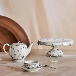 Sort Musselmalet Halvblonde fad på fod Ø 33 cm