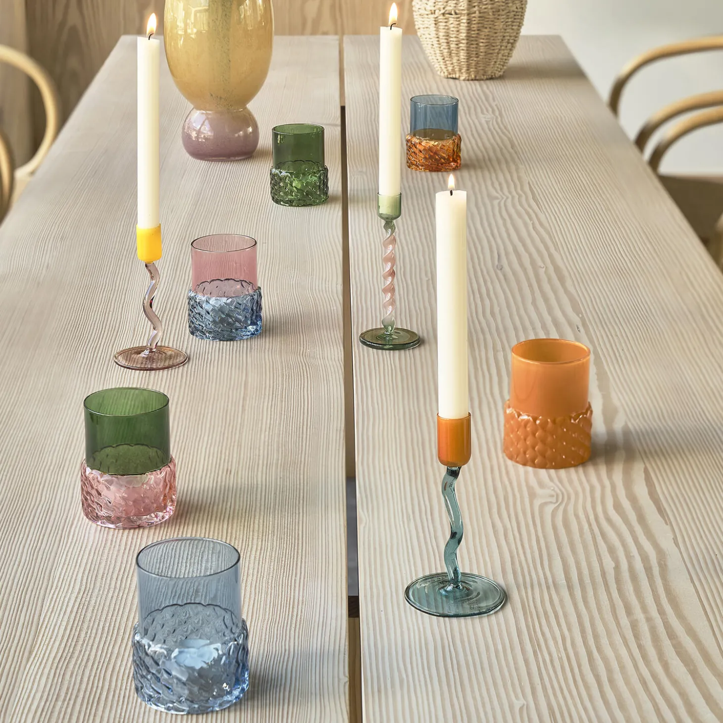 Styles Fyrfadsstage, grøn/rosa