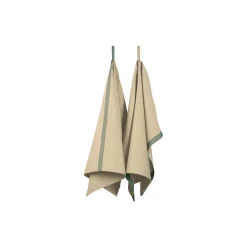 Tea towel herringbone twill 2 stk., taupe/green